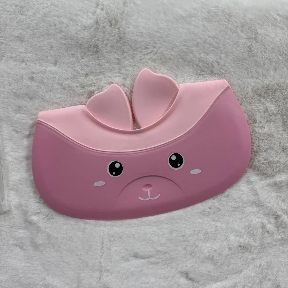 Pink Bear Baby Shower Cap Adjustable Silicone Bath Visor with Ear Protection